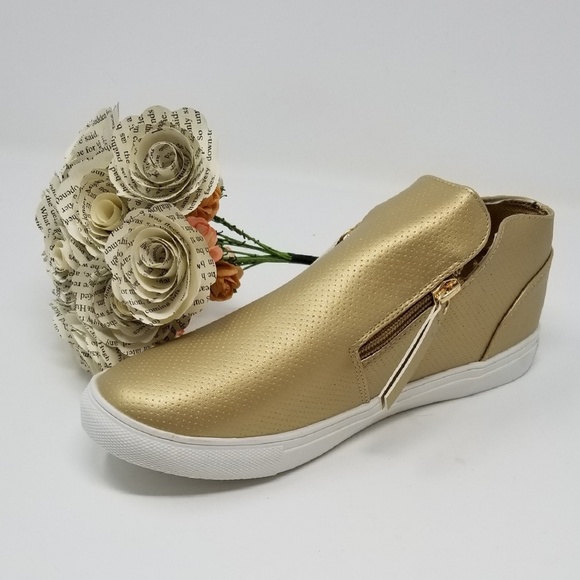 SALE! Women's Walking Shoes, Fashion Sneakers with Zipper, SN-2808, Gold - Picture 2 of 6